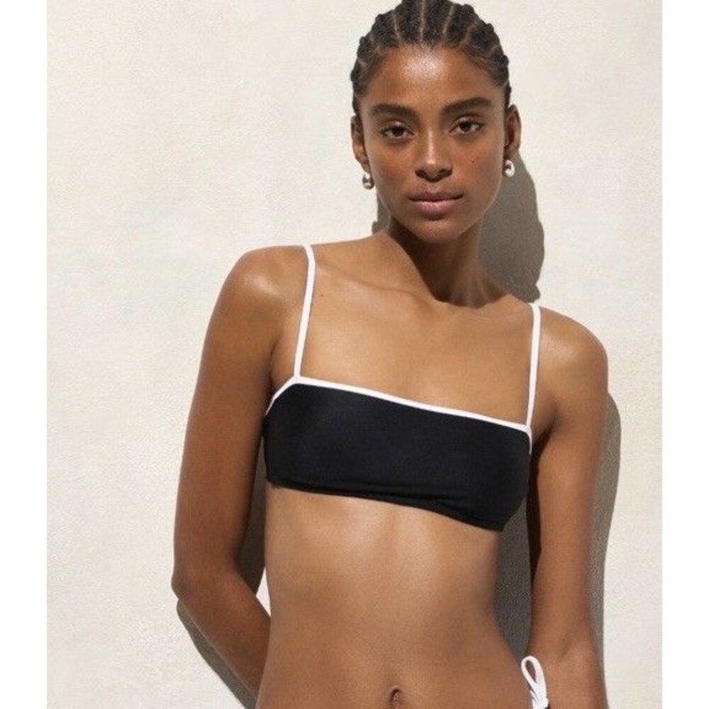 J Crew Womens L Black White Contrast Straight Neck Bikini Top